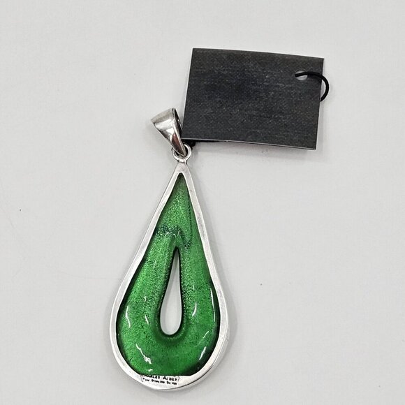 Charles Albert Dichroic Green Art Glass Fine Sterling Silver Necklace Pendant - Picture 4 of 10